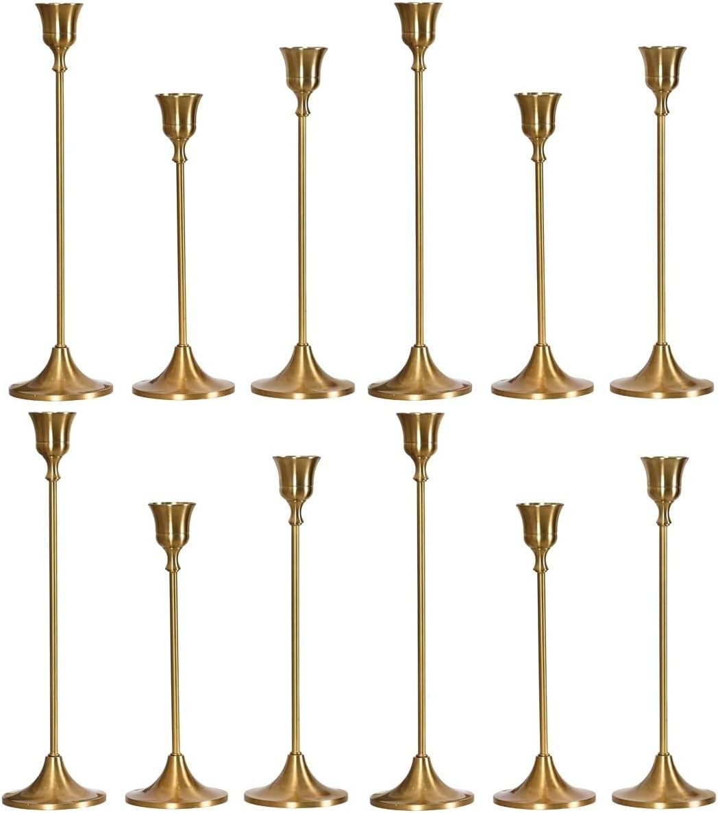 Brass taper candlesticks in graduated heights
