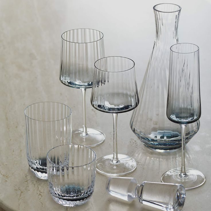 Ribbed glassware — stems, tumblers, and carafes