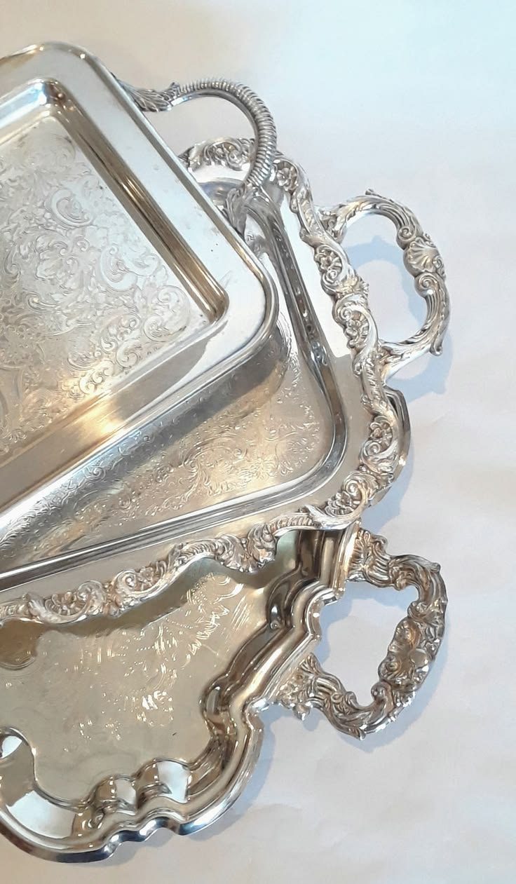 Ornate vintage silver trays