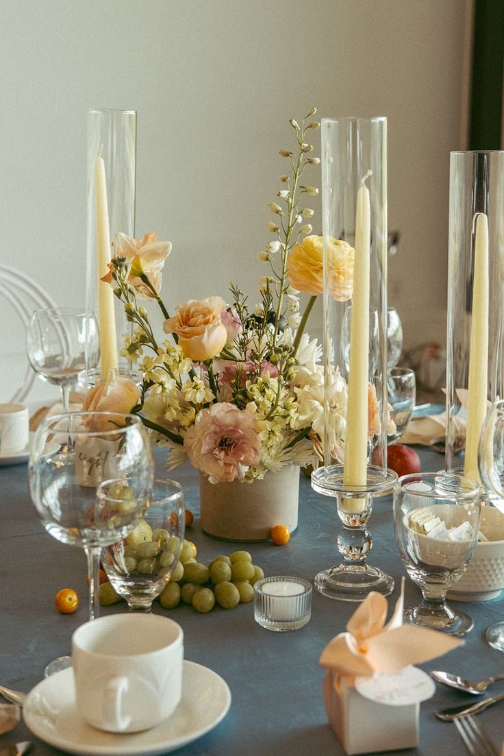 Taper candle holders with glass cylinder vases