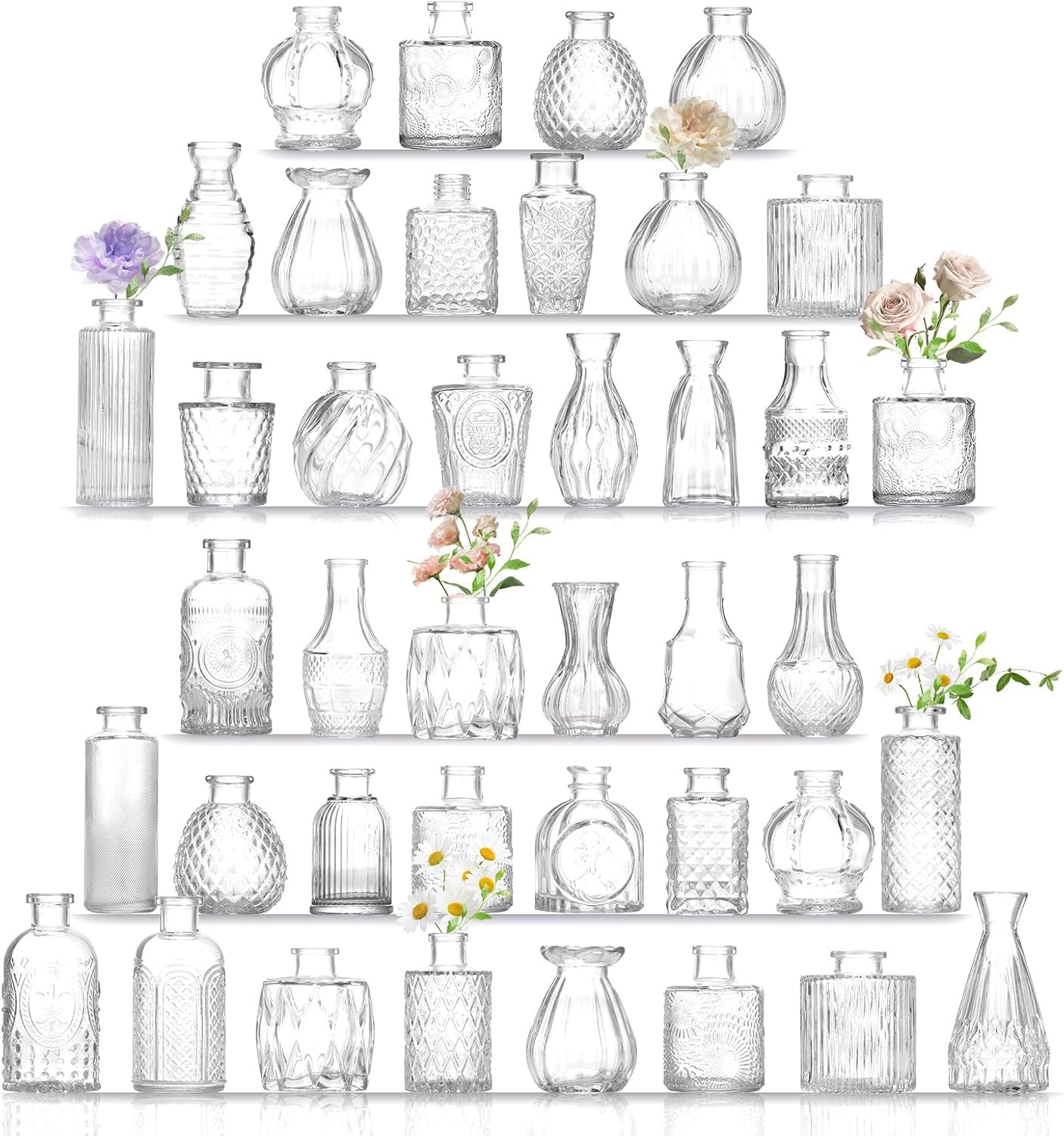 Assorted vintage-style glass bud vases